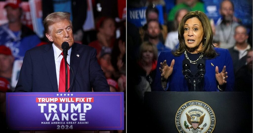 Donald Trump et Kamala Harris, en campagne dans le Nevada le 31 octobre 2024