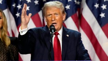 Republican presidential nominee former President Donald Trump speaks at an election night watch party, Wednesday, Nov. 6, 2024, in West Palm Beach, Fla. (AP Photo/Alex Brandon)