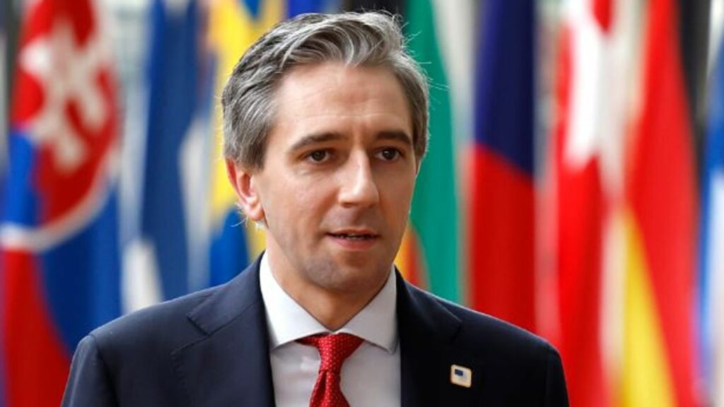 Simon Harris arrives for an EU summit in Brussels. Pic: AP