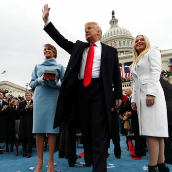 With wife Melania and daughter Tiffany at his 2017 inauguration. Pic: AP