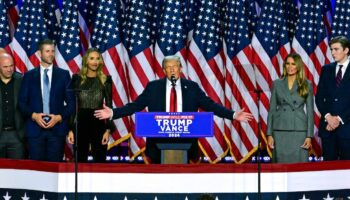 Former US President and Republican presidential candidate Donald Trump speaks during an election night event at the West Palm Beach Convention Center in West Palm Beach, Florida, on November 6, 2024. Republican former president Donald Trump closed in on a new term in the White House early November 6, 2024, just needing a handful of electoral votes to defeat Democratic Vice President Kamala Harris. (Photo by Jim WATSON / AFP)