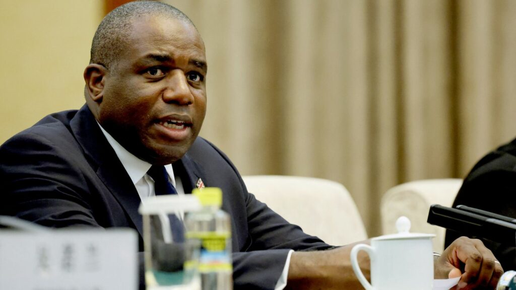 Britain's Foreign Secretary David Lammy attends a meeting with Chinese Vice Premier Ding Xuexiang (not pictured) at the Great Hall of the People in Beijing, China October 18, 2024. REUTERS/Florence Lo/Pool