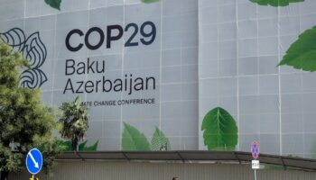 Le logo de la COP29 à Bakou le 11 septembre 2024