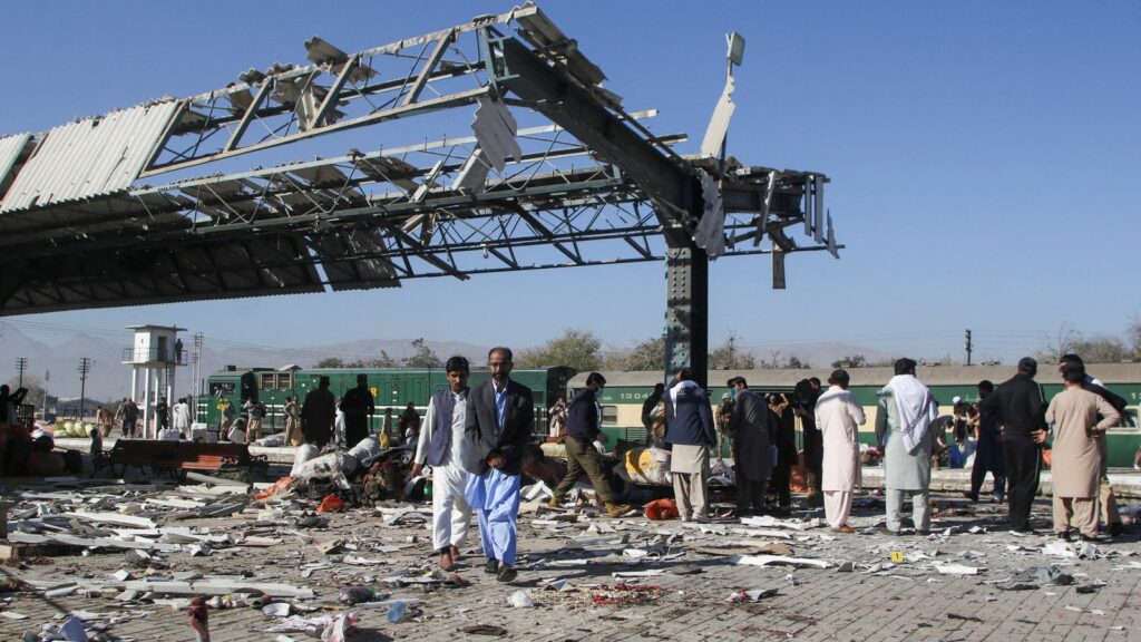 At least 20 people killed in bomb blast. Pic: Naseer Ahmed/Reuters