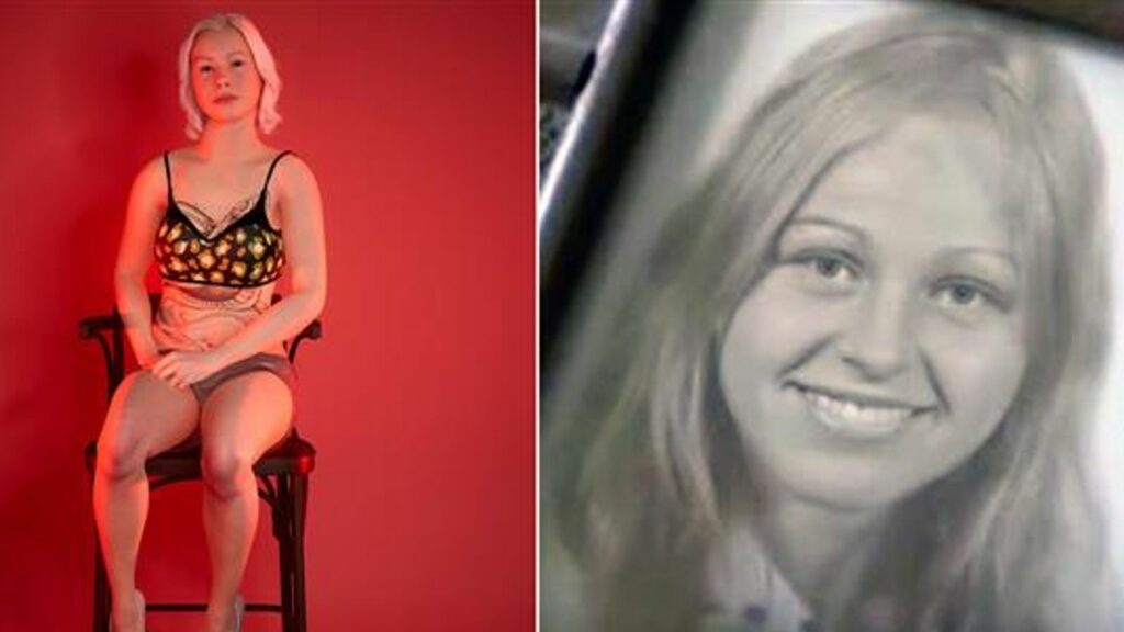 The hologram of Bernadette Szabo, left, with a photograph of her. Pics Amsterdam police