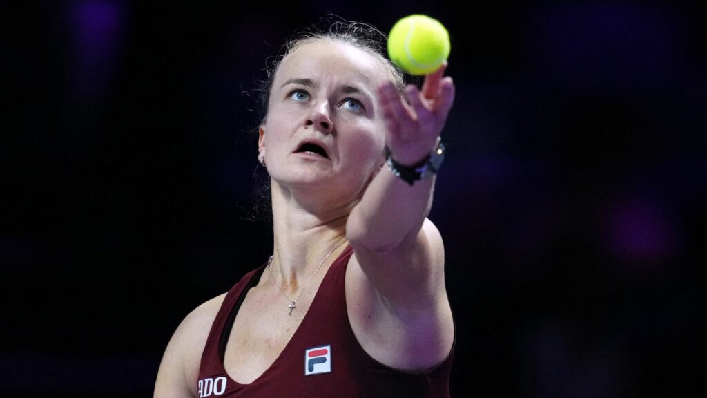 Barbora Krejcikova in action during her women's singles semi-final match against China's Qinwen Zheng on 8 November. Pic: Reuters