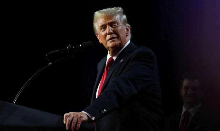 Donald Trump takes the stage following early results from the 2024 U.S. presidential election in Palm Beach County Convention Center, in West Palm Beach, Florida, U.S., November 6, 2024. REUTERS/Callaghan O'Hare/File Photo/File Photo