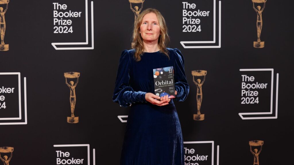 Handout photo issued by Booker Prize of Samantha Harvey attends the Booker Prize 2024 ceremony at Old Billingsgate, London. Ms Harvey has become the first woman since 2019 to win the Booker Prize. Her book Orbital, about astronauts looking down at Earth, was named as the winner of the £50,000 prize and trophy. Issue date: Tuesday November 12, 2024.