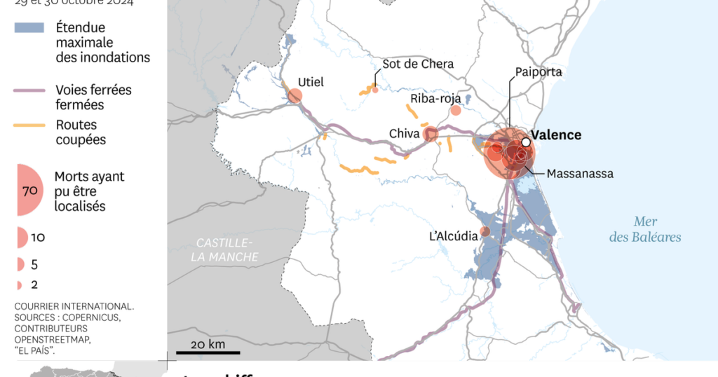 “Goutte froide” : une carte pour saisir l’ampleur des dégâts dans la région de Valence