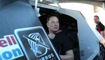 Ellon Musk, founder and CEO of SpaceX sits in a pod displayed in a booth during the SpaceX Hyperloop Pod Competition in Hawthorne, Los Angeles, California, U.S., January 29, 2017. REUTERS/Monica Almeida - RTSY00M