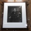 Yousuf Karsh's 1941 portrait of Winston Churchill, which he gifted to the Fairmont Chateau Laurier, is seen after being unveiled at the hotel following its theft and return, Friday, Nov. 15, 2024 in Ottawa, Ontario. (Adrian Wyld/The Canadian Press via AP)