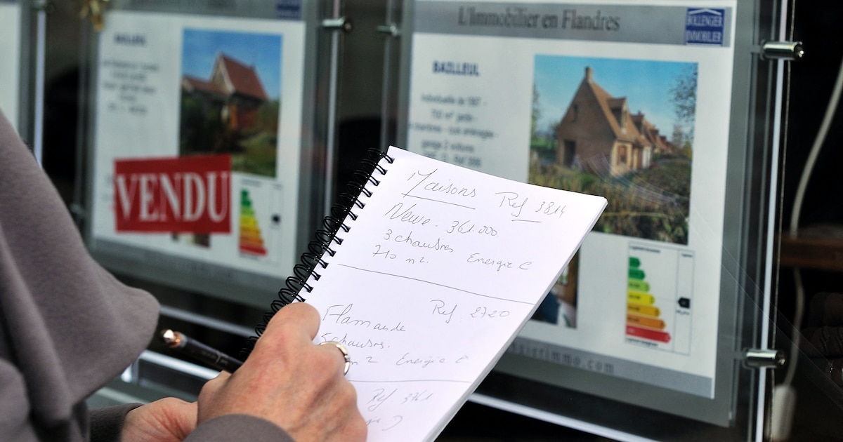 Un homme devant des annonces immobilières.