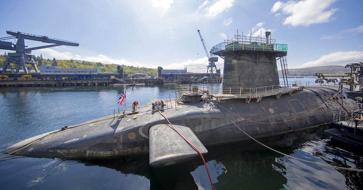 Vanguard-class submarine HMS Vigilant, one of the UK's four nuclear warhead-carrying submarines at HM Naval Base Clyde, Faslane, west of Glasgow, Scotland on April 29, 2019. A tour of the submarine was arranged to mark fifty years of the continuous, at sea nuclear deterrent. (Photo by James Glossop / POOL / AFP)