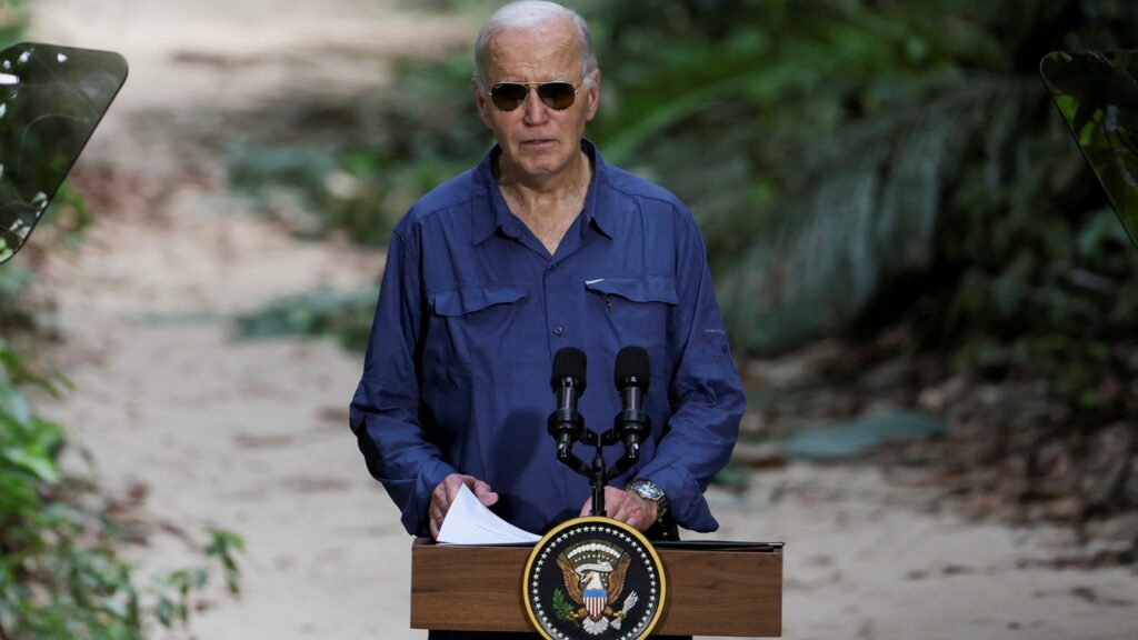 Joe Biden delivered his remarks in Brazil. Pic: Reuters