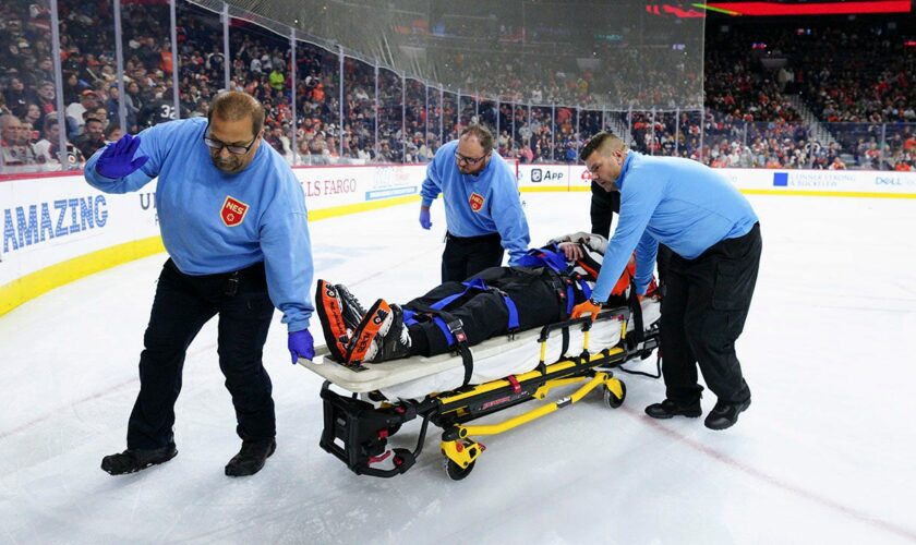 NHL ref leaves game on stretcher after colliding with Avalanche player