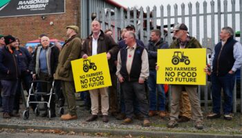 Farmers protest outside the Northern Farming Conference in Hexham in Northumberland against the government's proposals to reform inheritance tax (IHT) rules. Picture date: Wednesday November 6, 2024. Pic: PA