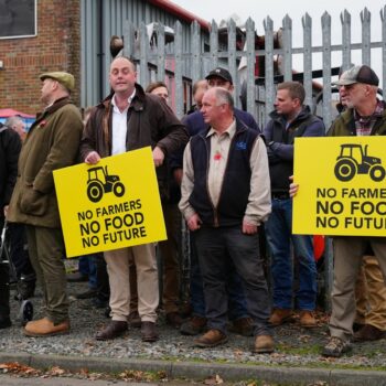 Farmers protest outside the Northern Farming Conference in Hexham in Northumberland against the government's proposals to reform inheritance tax (IHT) rules. Picture date: Wednesday November 6, 2024. Pic: PA