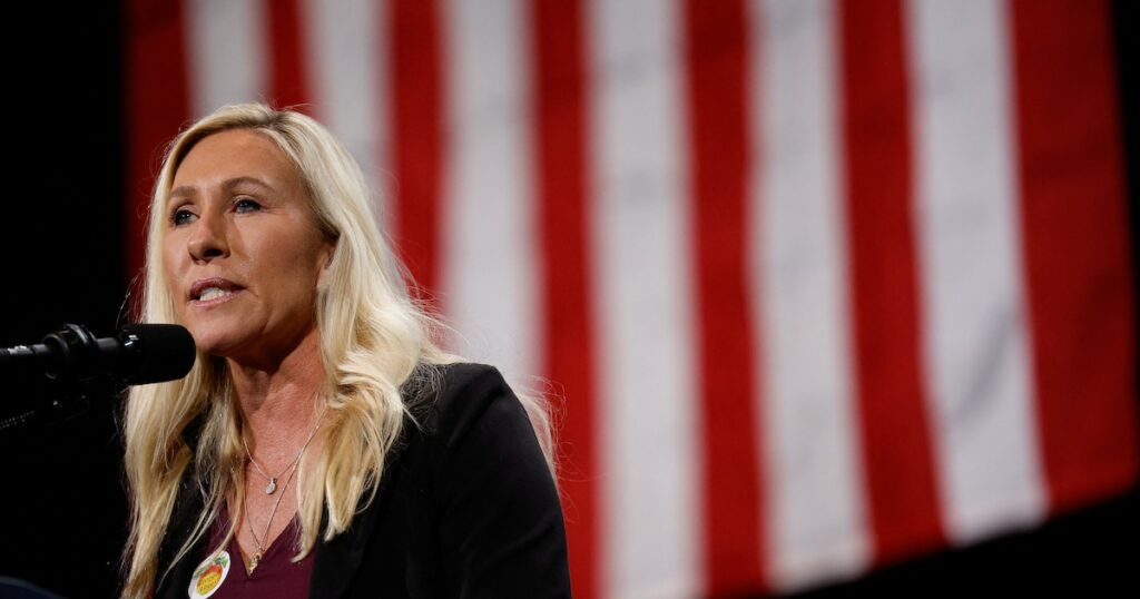 Marjorie Taylor Greene lors d'un meeting de campagne de Donald Trump, le 15 octobre 2024 à Atlanta.