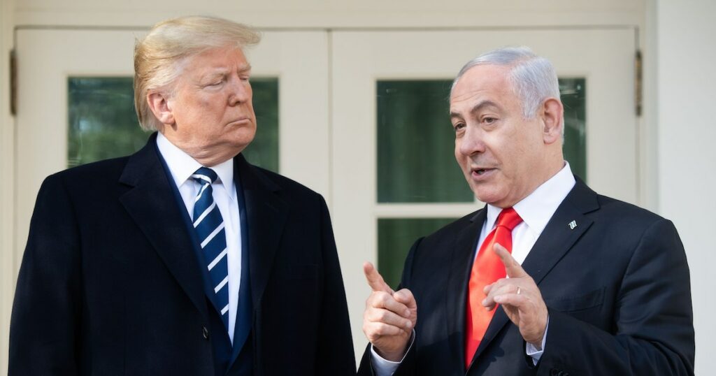 Donald Trump et Benjamin Netanyahou durant une conférence de presse à la Maison blanche, à Washington, Etats-Unis, le 27 janvier 2020.