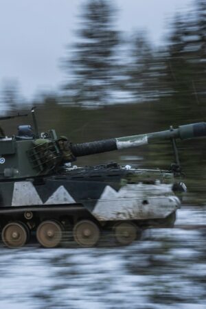 Un char K9 lors d'un exercice de l'Otan, le 18 novembre 2024, en Finlande