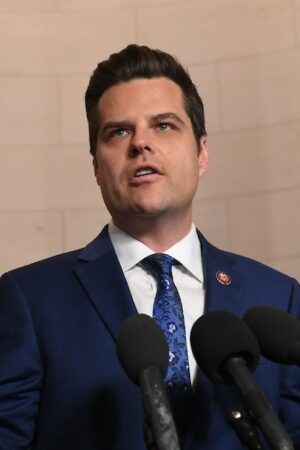 L'élu républicain Matt Gaetz s'exprimant devant la presse le 13 décembre 2019 à Washington