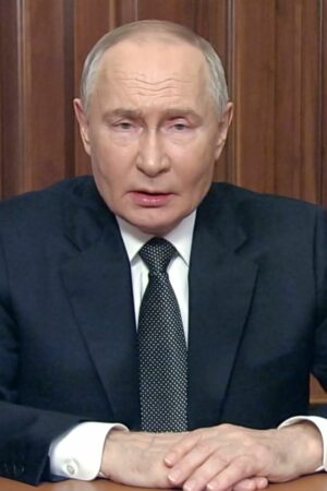 President Putin spoke to the Russian people in a TV address on Thursday evening. Pic: AP