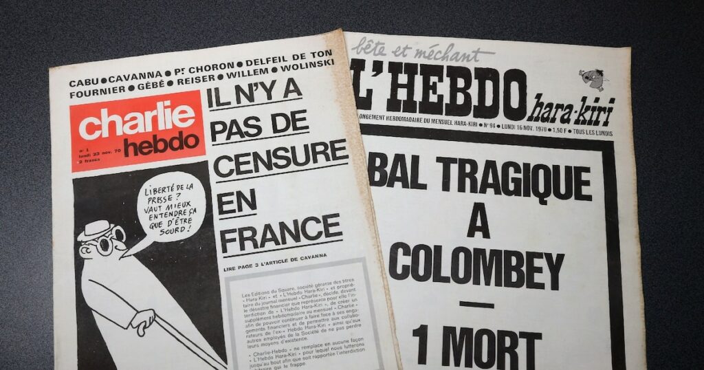 Naissance de Charlie Hebdo en 1970 en réponse aux tentatives de censure de Hara Kiri après sa Une "Bal tragique à Colombey, un mort"