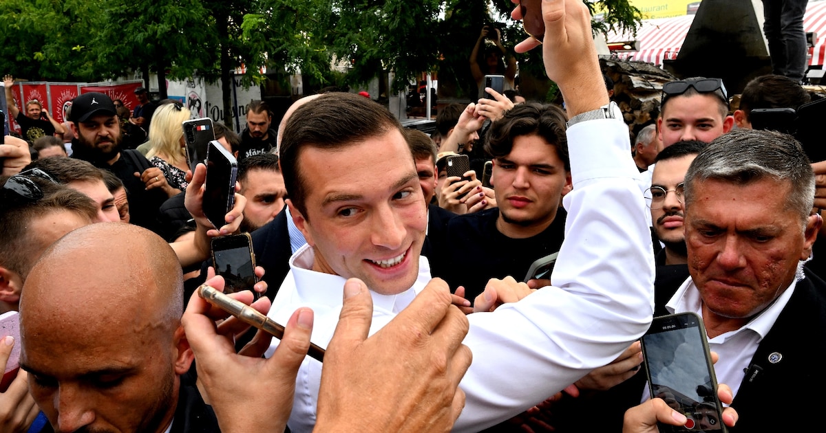 Le président du Rassemblement national Jordan Bardella, en déplacement à la foire de Chalons-en-Champagne le 7 septembre 2024