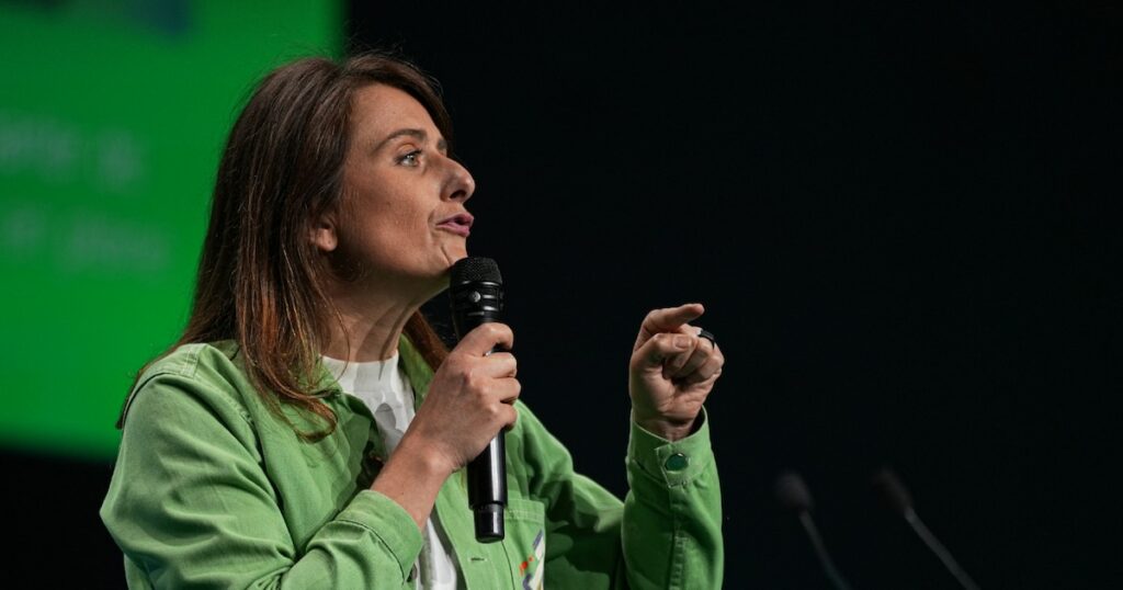 La secrétaire nationale des Ecologistes Marine Tondelier le 2 juin 2024 à Aubervilliers