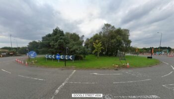 The roundabout where the A4174 joins Badminton Road, in Emersons Green