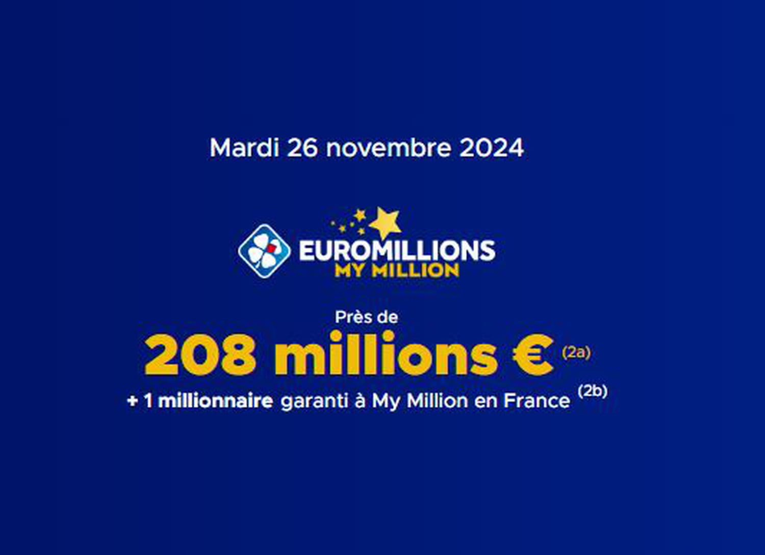 Résultat Euromillions (FDJ) : le tirage de ce mardi 26 novembre 2024, près de 208 millions d'euros en jeu