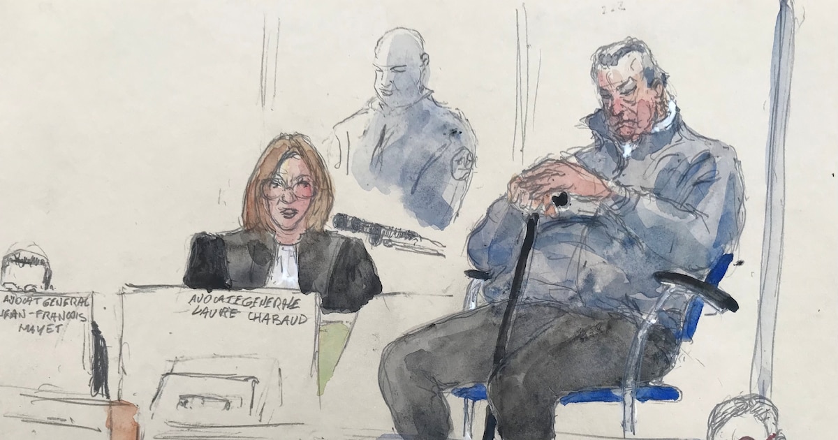 Croquis d'audience de Dominique Pelicot lors de son procès au tribunal d'Avignon, le 25 novembre 2024