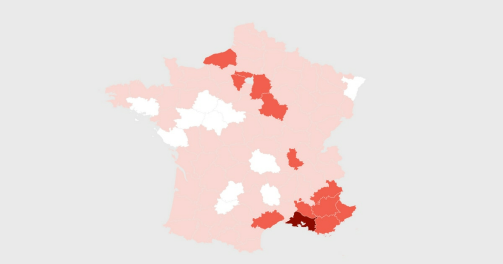 Cliquez sur la carte ci-dessous pour découvrir l'évolution de l'usage et du trafic de drogue dans votre département depuis 2016.