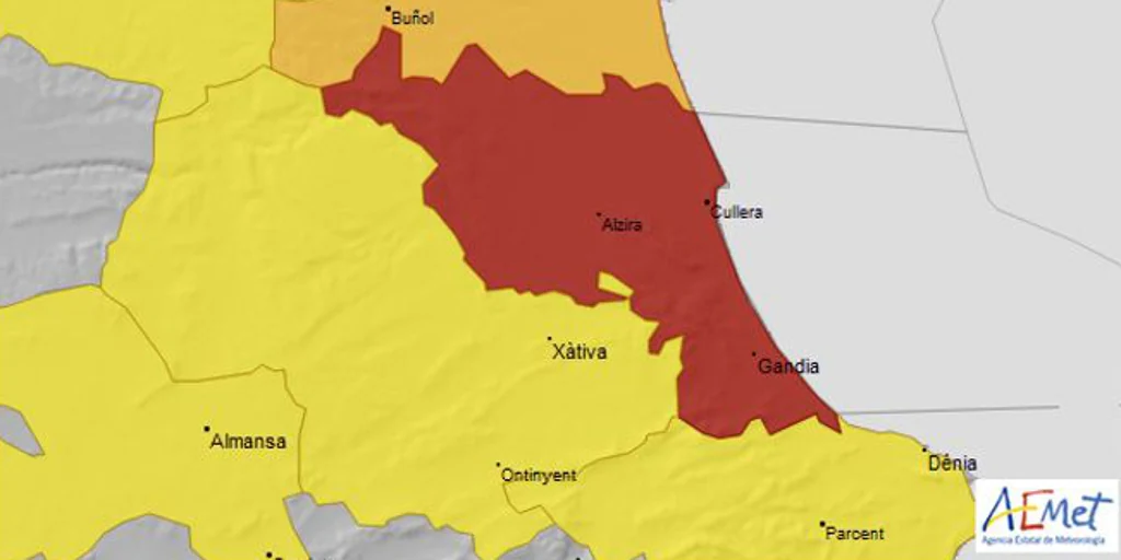 Aemet activa la alerta roja por fuertes lluvias en Valencia