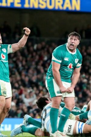 Ireland players celebrate at the final whistle