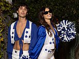 Kaia Gerber puts on a racy display as a Dallas Cowboys cheerleader as she joins Hailey Bieber, Cara Delevingne and Paris Hilton at Vas J Morgan and Michael Braun's Halloween party