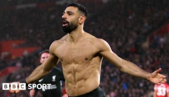 Mohamed Salah's celebrates after scoring Liverpool's winner from the penalty spot at Southampton