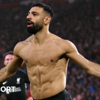 Mohamed Salah's celebrates after scoring Liverpool's winner from the penalty spot at Southampton