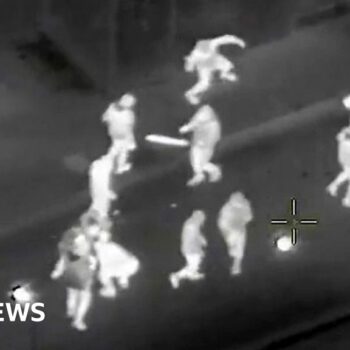 Police helicopter footage shows firework attacks as 19 arrested