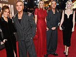 Robbie Williams smiles through the pain as he attends Better Man premiere alongside wife Ayda Field, ex-girlfriend Nicole Appleton and Holly Willoughby after revealing his beloved mother's dementia diagnosis