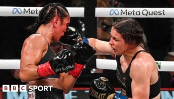 Amanda Serrano is punched in the face by Katie Taylor