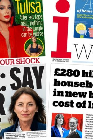 The Papers: 'Pray' for Davina and '£280 hike to bills'