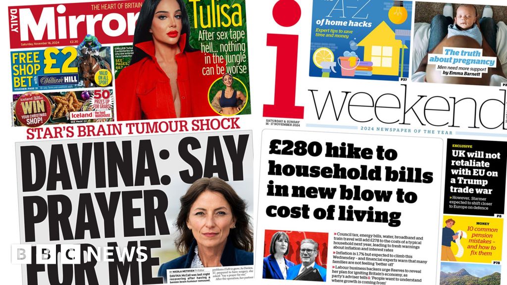 The Papers: 'Pray' for Davina and '£280 hike to bills'