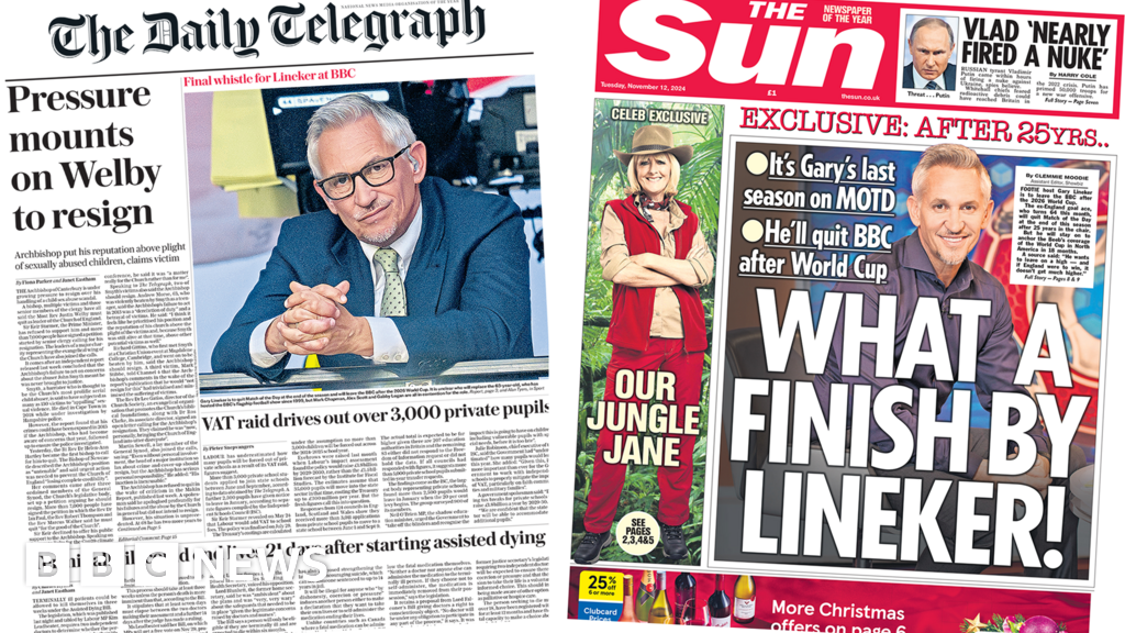 The Papers: 'Pressure mounts on Welby' and Lineker to leave MOTD