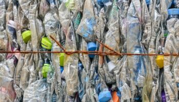 Des bouteilles en plastique ramassées sur une page à Ranong, en Thaïlande, le 23 septembre 2024