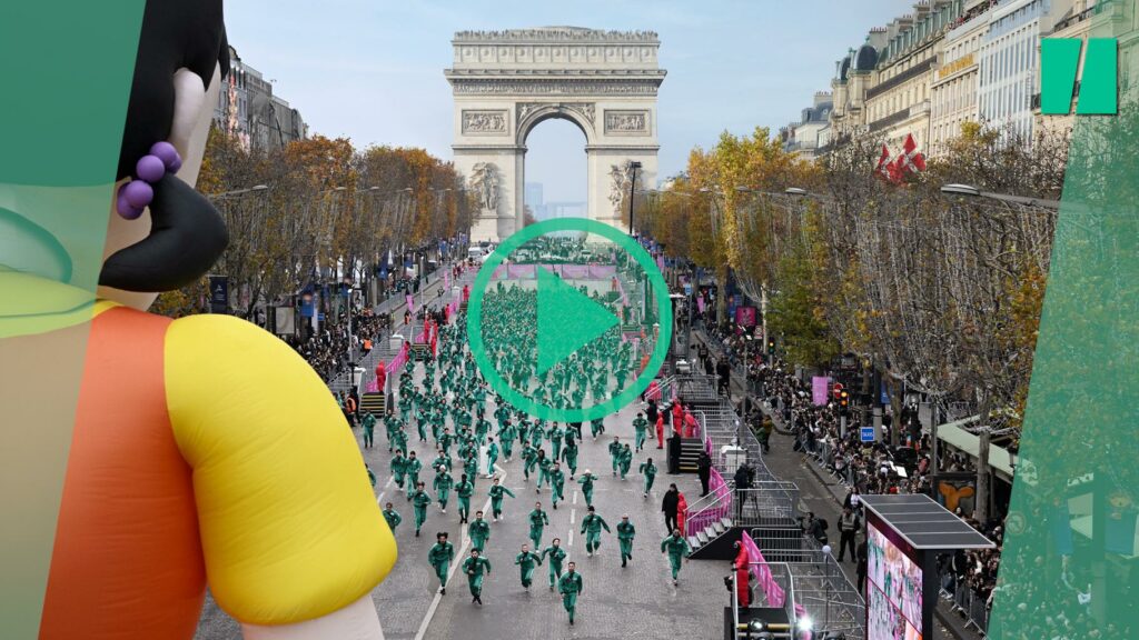 Pour « Squid Game » saison 2, un terrain géant de « 1, 2, 3, Soleil » installé sur les Champs-Élysées