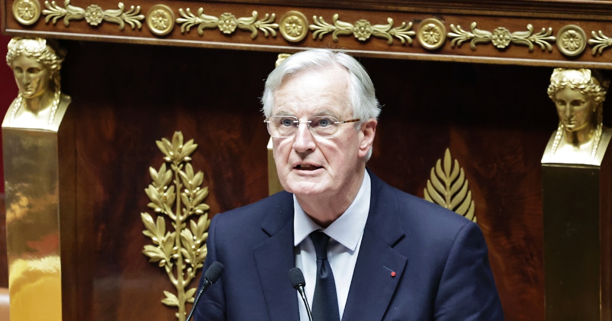 Le Premier ministre Michel Barnier s'exprime devant l'Assemblée nationale, à Paris, le 2 décembre 2024