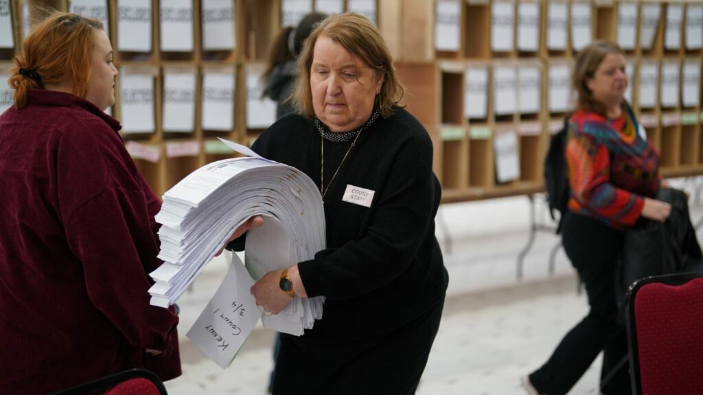 Counting continues for Ireland's General Election at Nemo Rangers GAA Club after Cork North Central candidate Mick Barry, for Solidarity, requested a recount. Picture date: Monday December 2, 2024.