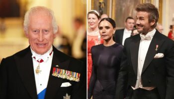 David and Victoria Beckham were among the guests at the King's banquet. Pics: Reuters/PA