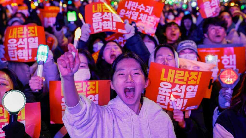 Protesters call for the president's impeachment. Pic: Reuters